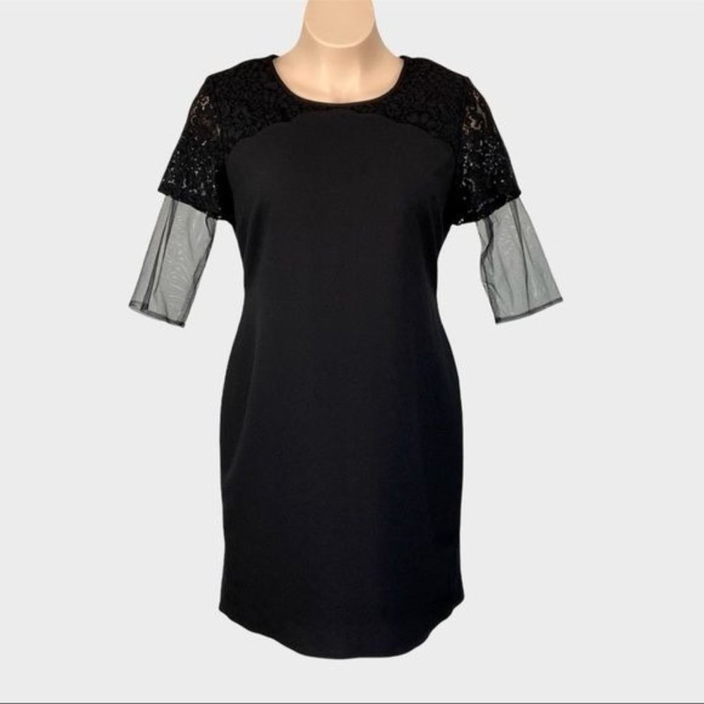 Karl Lagerfeld Black Lace Cocktail Dress Mesh Sleeves size 14